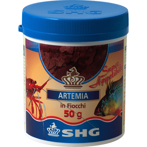 confezione di mangime per pesci artemia in fiocchi